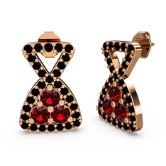 Siyah zirkon ve garnet 925 ayar rose altın kaplama gümüş küpe
