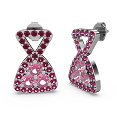 Simla Taşlı Küpe - Rodolit garnet ve pembe kuvars 8 ayar beyaz altın küpe #1iy0bvs