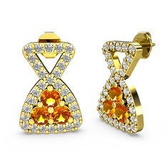 Simla Taşlı Küpe - Beyaz zirkon ve sitrin 14 ayar altın küpe #1kh6el9