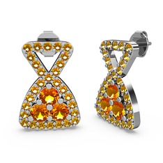 Simla Taşlı Küpe - Sitrin 18 ayar beyaz altın küpe #1kyyw61