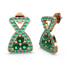 Kök zümrüt ve yeşil kuvars 14 ayar rose altın küpe