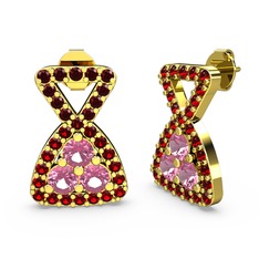 Simla Taşlı Küpe - Garnet ve pembe kuvars 18 ayar altın küpe #1m9zh7u