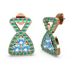 Simla Taşlı Küpe - Kök zümrüt ve akuamarin 18 ayar rose altın küpe #1magjcz