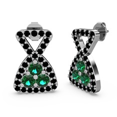 Simla Taşlı Küpe - Siyah zirkon ve yeşil kuvars 8 ayar beyaz altın küpe #1nb15mn