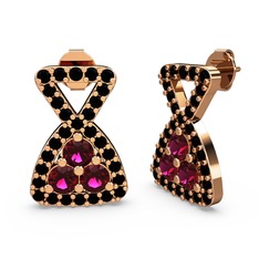 Simla Taşlı Küpe - Siyah zirkon ve rodolit garnet 14 ayar rose altın küpe #1o7wnij