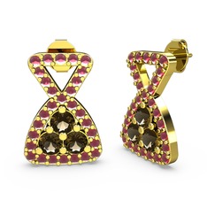 Simla Taşlı Küpe - Kök yakut ve dumanlı kuvars 8 ayar altın küpe #1omi1j6