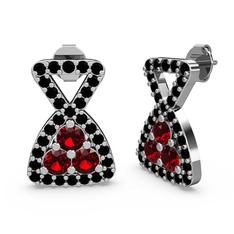 Simla Taşlı Küpe - Siyah zirkon ve garnet 14 ayar beyaz altın küpe #1omn1de