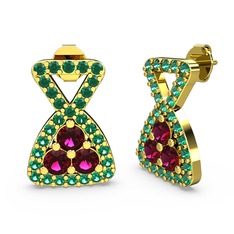 Yeşil kuvars ve rodolit garnet 8 ayar altın küpe