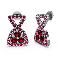 Rodolit garnet ve garnet 14 ayar beyaz altın küpe