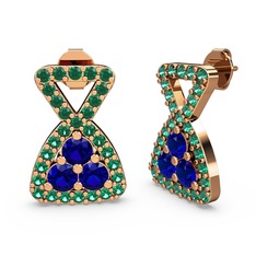 Yeşil kuvars ve lab safir 14 ayar rose altın küpe