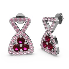 Simla Taşlı Küpe - Pembe kuvars ve rodolit garnet 8 ayar beyaz altın küpe #1p8t3xx