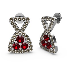 Dumanlı kuvars ve garnet 14 ayar beyaz altın küpe