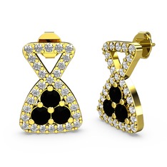 Simla Taşlı Küpe - Beyaz zirkon ve siyah zirkon 925 ayar altın kaplama gümüş küpe #1pro41r