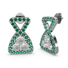 Simla Taşlı Küpe - Yeşil kuvars ve pırlanta 14 ayar beyaz altın küpe (0.638 karat) #1puxbps