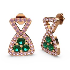 Pembe kuvars ve yeşil kuvars 925 ayar rose altın kaplama gümüş küpe