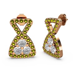 Simla Taşlı Küpe - Peridot ve beyaz zirkon 14 ayar rose altın küpe #1qwn8lt