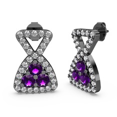 Swarovski ve ametist 925 ayar siyah rodyum kaplama gümüş küpe