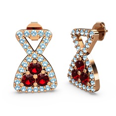 Akuamarin ve garnet 925 ayar rose altın kaplama gümüş küpe