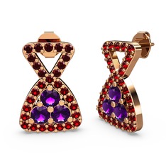Garnet ve ametist 8 ayar rose altın küpe