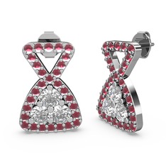 Simla Taşlı Küpe - Kök yakut ve swarovski 18 ayar beyaz altın küpe #1syn7ui