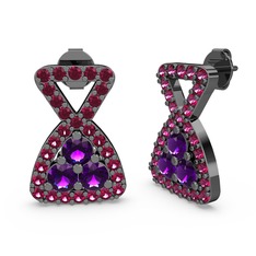 Rodolit garnet ve ametist 925 ayar siyah rodyum kaplama gümüş küpe