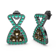 Simla Taşlı Küpe - Kök zümrüt ve dumanlı kuvars 925 ayar siyah rodyum kaplama gümüş küpe #1thwp5x