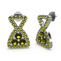 Peridot 18 ayar beyaz altın küpe