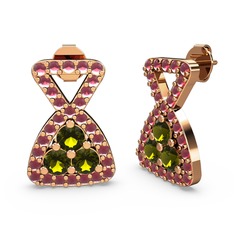 Kök yakut ve peridot 925 ayar rose altın kaplama gümüş küpe