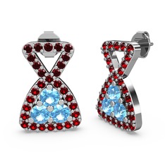 Garnet ve akuamarin 18 ayar beyaz altın küpe