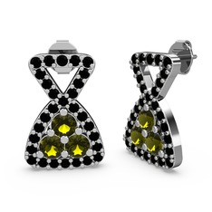 Siyah zirkon ve peridot 18 ayar beyaz altın küpe