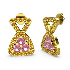 Simla Taşlı Küpe - Sitrin ve pembe kuvars 18 ayar altın küpe #1vtoeuk