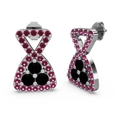 Simla Taşlı Küpe - Rodolit garnet ve siyah zirkon 18 ayar beyaz altın küpe #1wfpsm