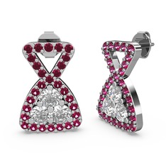 Rodolit garnet ve swarovski 14 ayar beyaz altın küpe