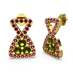 Rodolit garnet ve peridot 925 ayar altın kaplama gümüş küpe
