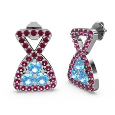 Rodolit garnet ve akuamarin 14 ayar beyaz altın küpe