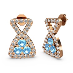 Swarovski ve akuamarin 18 ayar rose altın küpe