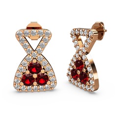 Beyaz zirkon ve garnet 14 ayar rose altın küpe