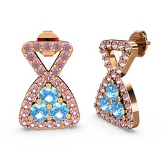 Pembe kuvars ve akuamarin 18 ayar rose altın küpe