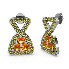 Simla Taşlı Küpe - Peridot ve sitrin 14 ayar beyaz altın küpe #1yh1jlm