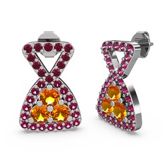 Rodolit garnet ve sitrin 14 ayar beyaz altın küpe