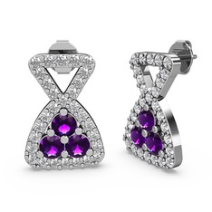 Simla Taşlı Küpe - Swarovski ve ametist 8 ayar beyaz altın küpe #1yz38ha