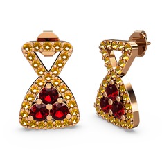 Simla Taşlı Küpe - Sitrin ve garnet 14 ayar rose altın küpe #20zhqf
