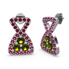 Rodolit garnet ve peridot 8 ayar beyaz altın küpe