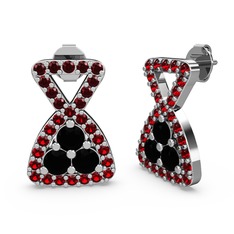 Garnet ve siyah zirkon 18 ayar beyaz altın küpe