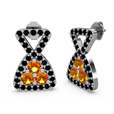 Simla Taşlı Küpe - Siyah zirkon ve sitrin 925 ayar gümüş küpe #455qus