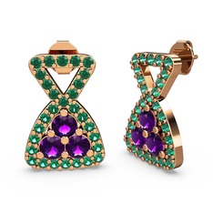 Simla Taşlı Küpe - Yeşil kuvars ve ametist 18 ayar rose altın küpe #4f9qm