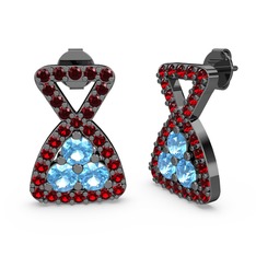 Simla Taşlı Küpe - Garnet ve akuamarin 925 ayar siyah rodyum kaplama gümüş küpe #5dlkux