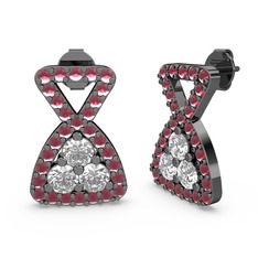 Simla Taşlı Küpe - Kök yakut ve swarovski 925 ayar siyah rodyum kaplama gümüş küpe #5ox8ho