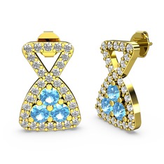 Simla Taşlı Küpe - Swarovski ve akuamarin 18 ayar altın küpe #5qbm7v