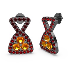Garnet ve sitrin 925 ayar siyah rodyum kaplama gümüş küpe